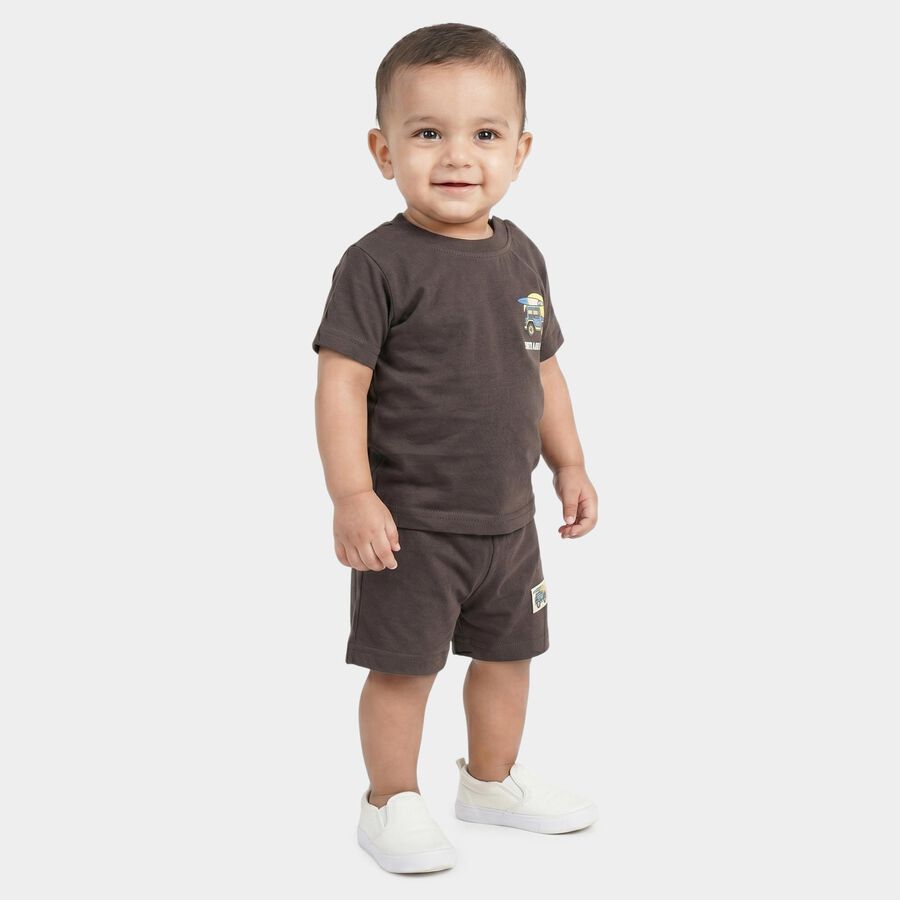 Infants' Charcoal 100% Cotton Crew Neck Graphic Print Baba Suit, Charcoal, large