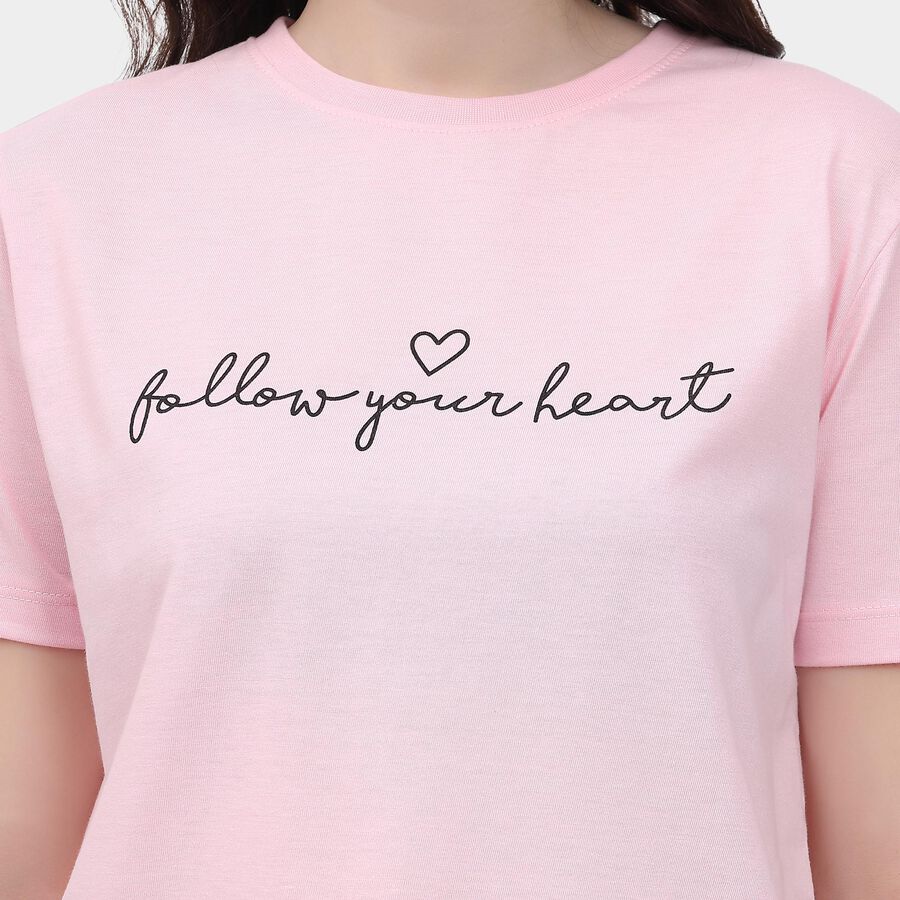 Ladies' Round Neck T-Shirt , गुलाबी, large image number null