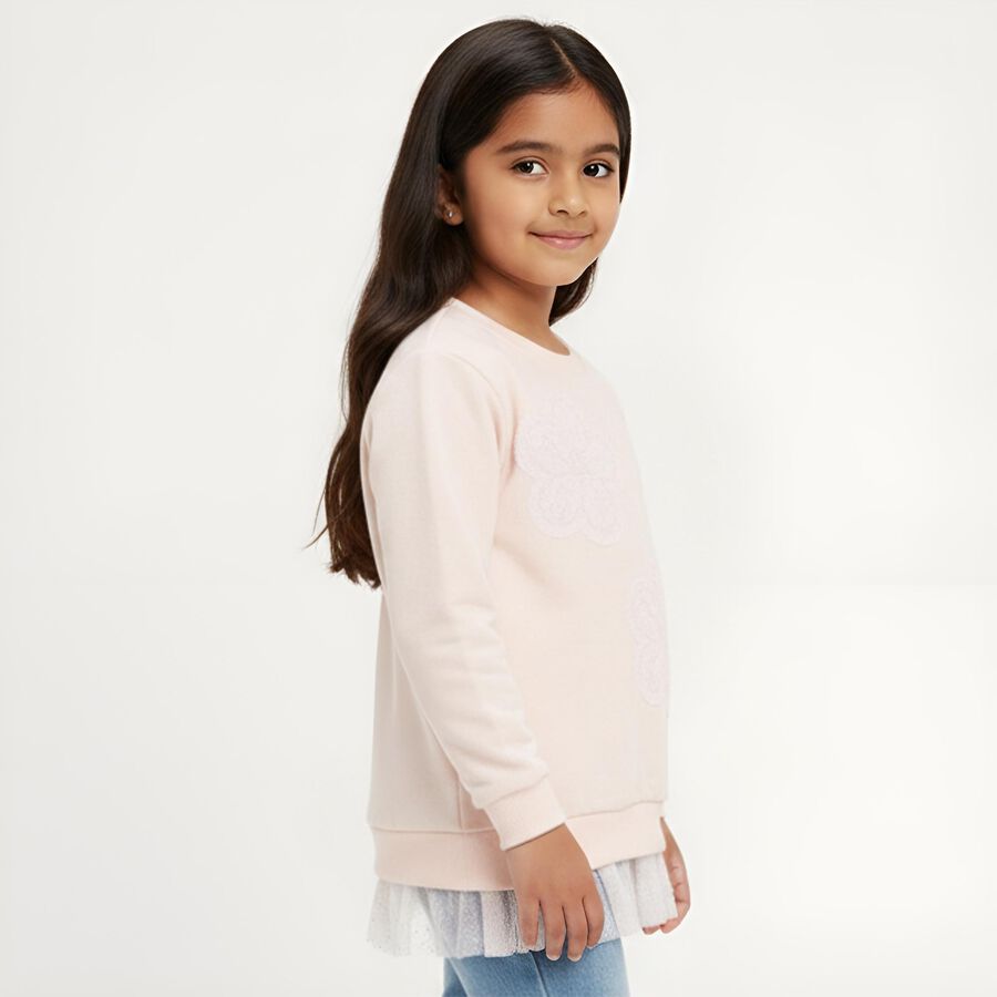 Girls Light Pink Crew Neck Casual Sweatshirt, Light Pink, large image number null
