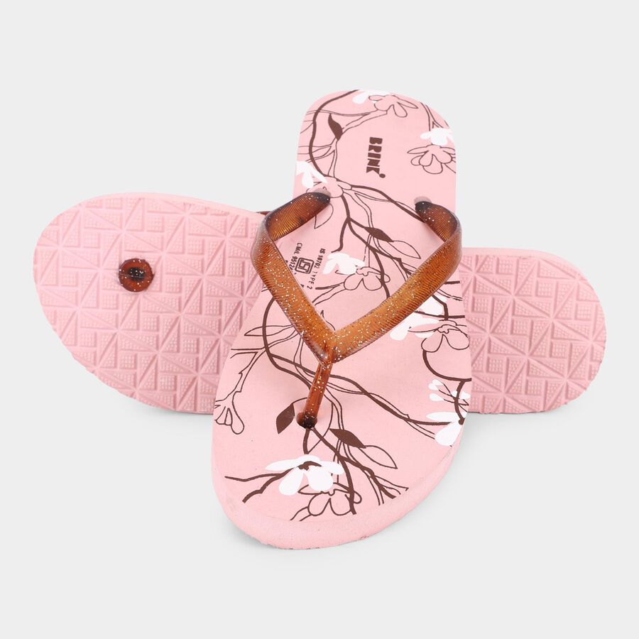 Women's Soft Pastel Pink Floral Flip Flops, गुलाबी, large