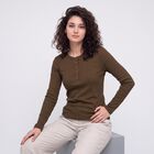 Women Olive Green Cotton Blend Round Neck Regular Top, ओलिव, small