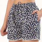 Women's Dark Navy Floral Printed Lace Trim Shorts, Navy Blue, small