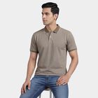 Men's Beige Cotton Polo Collar Classic T-Shirt, Beige, small