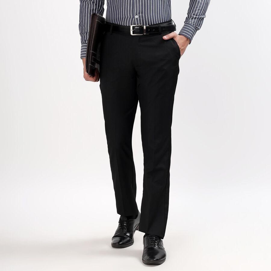 Men's Slim Fit Formal Trousers, काला, large image number null
