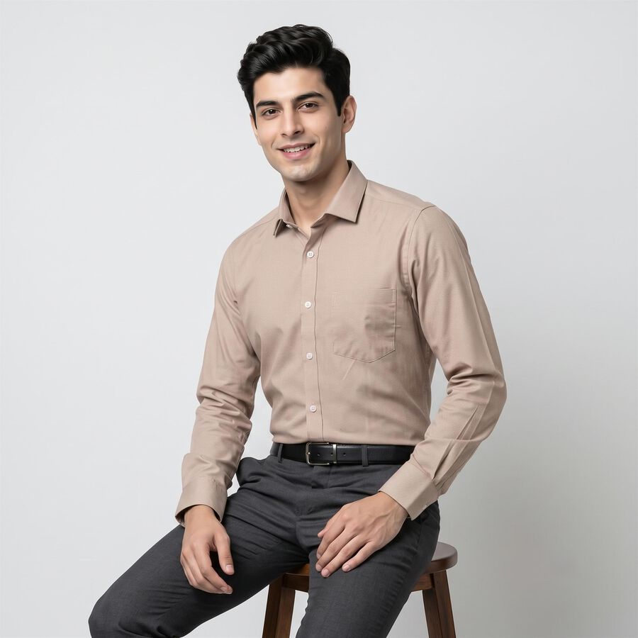 Men's Beige Formal Shirt, Beige, large