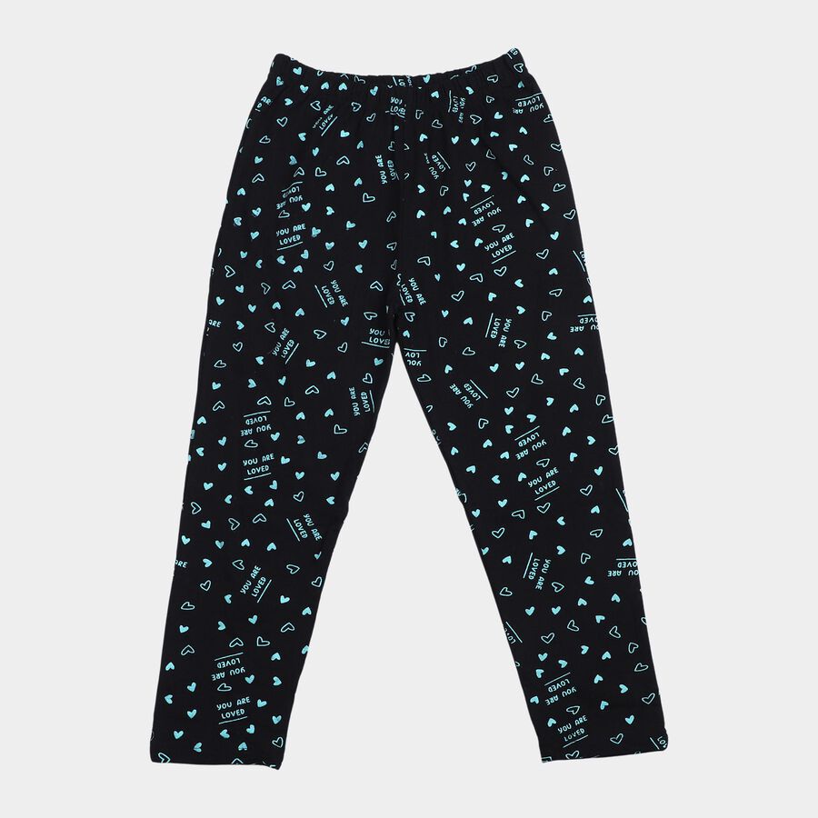 Girls' Black Regular Fit Solid Pyjama, काला, large