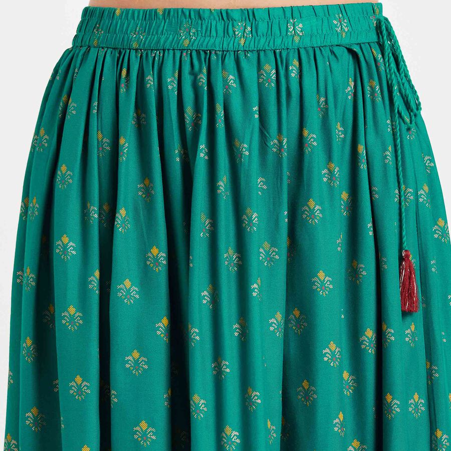Printed Lehenga Skirt, Teal Blue, large image number null