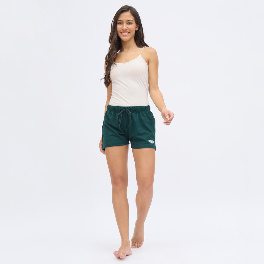 Ladies' Deep Forest Green Elastic Waist Hot Shorts, Dark Green, large image number null