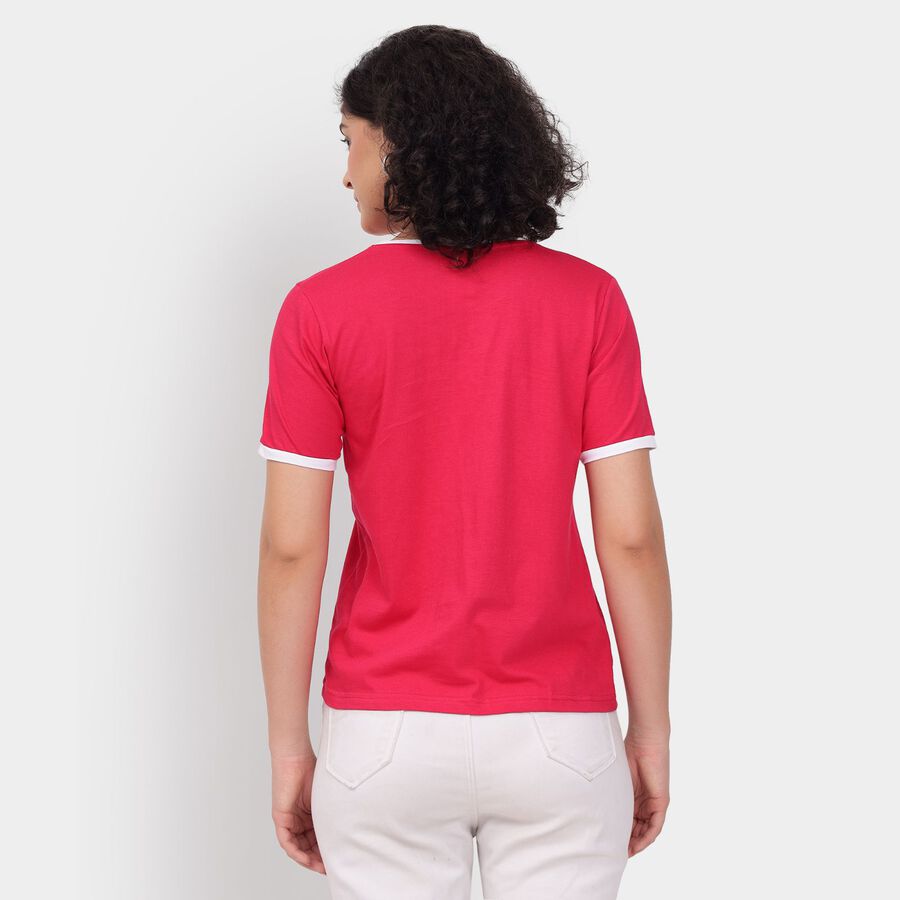 Ladies' Cotton Round Neck T-Shirt, रानी (फ्यूशिया), large image number null