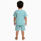 Boys Bright Aqua Blue Cotton Round Neck Geometric Night Suit, एक्वा, small image number null