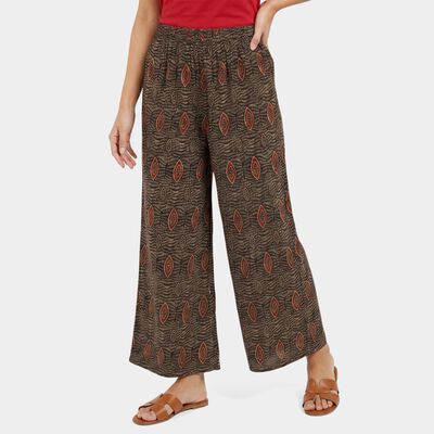 Women's Black Regular Fit Printed Wide-Leg Palazzos