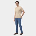 Men's Beige Round Neck Casual T-Shirt, गहरा पीला, small