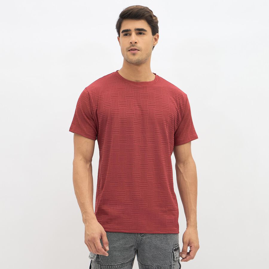 Men's Deep Wine Red Crew Neck Athleisure T-Shirt, Wine, large