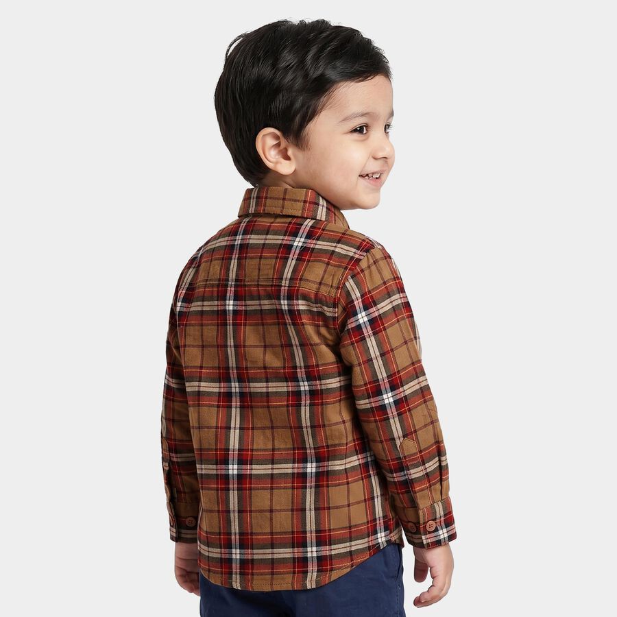 Boys Brown Cotton Long Sleeve Collar Regular Fit Shirt, भूरा, large