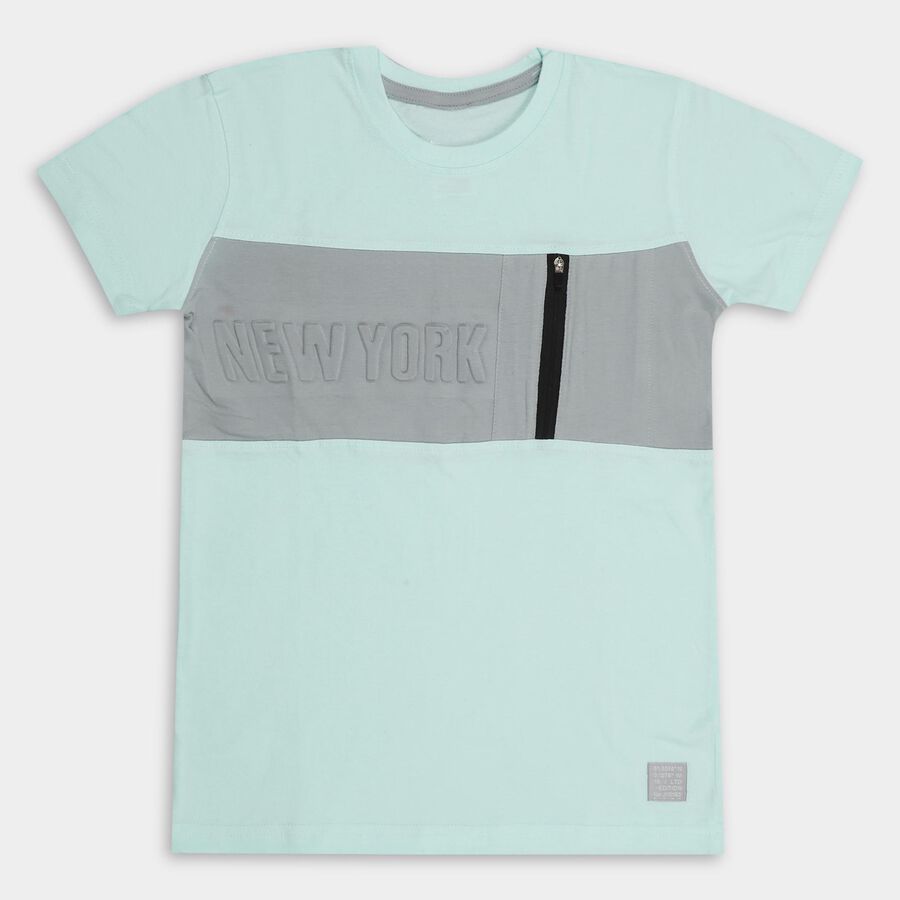 Boys' 100% Cotton Half Sleeves T-Shirt , Light Blue, large