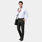 Men's Navy Blue Slim Fit Flat-Front Formal Trousers, Navy Blue, small