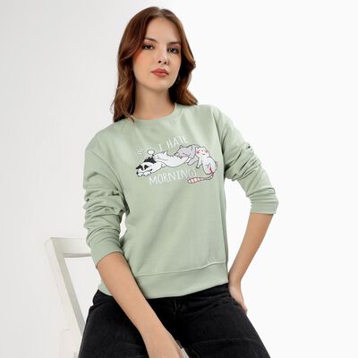 Women's Light Sage Green Crew Neck Casual Sweatshirt