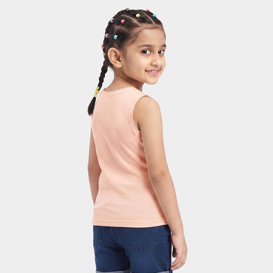 Girls Peach Cotton Sleeveless Vest, Peach, large
