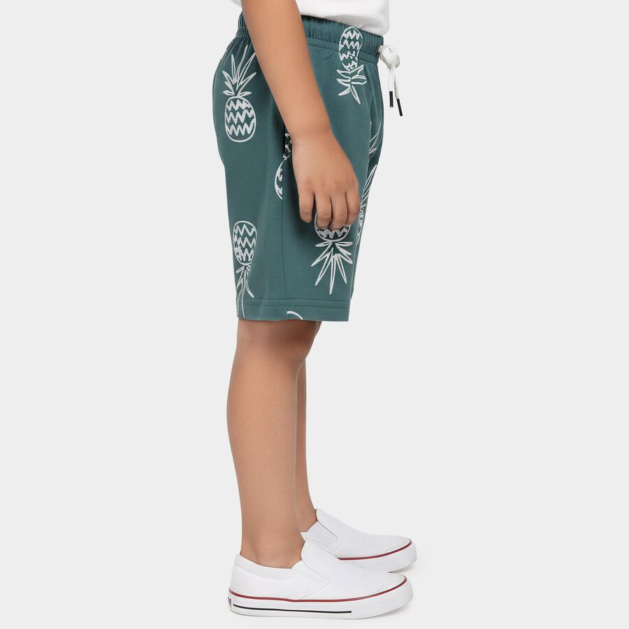 Boys Olive Green Regular Fit Printed Elastic Waist Bermuda Shorts, ओलिव, large