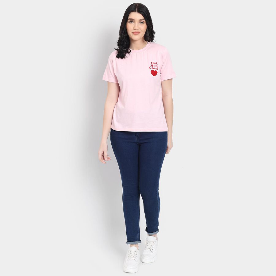 Ladies' 100% Cotton Round Neck T-Shirt , Pink, large image number null