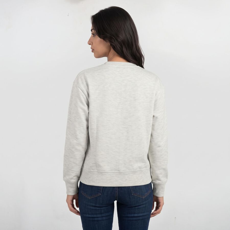 Women Grey Crew Neck Pullover Sweatshirt, Melange Light Grey, large
