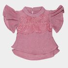 Girls' Pink Mock Neck Romantic T-Shirt, गुलाबी, small