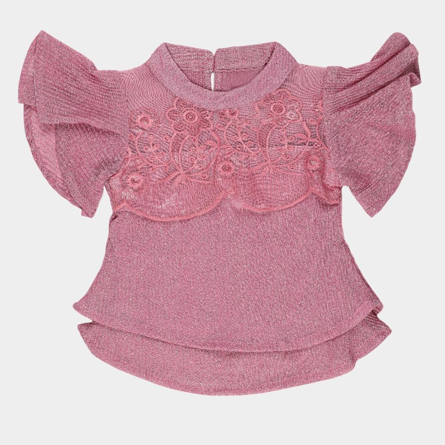 Girls' Pink Mock Neck Romantic T-Shirt, गुलाबी, large