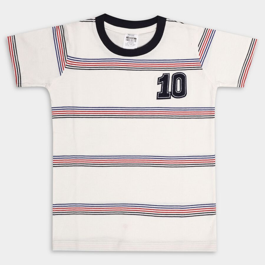 Boys' 100% Cotton Half Sleeves T-Shirt, White, large image number null