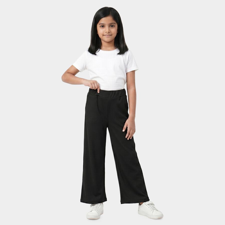 Girls Black Relaxed Fit Ribbed Palazzo Pyjama, Black, large