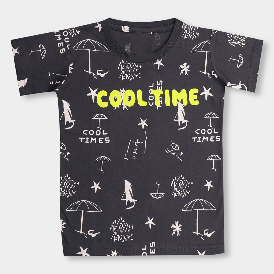 Boys' 100% Cotton Half Sleeves T-Shirt, गहरा ग्रे, large image number null