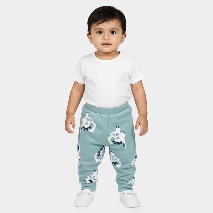 Infants' Teal Jogger Fit Dinosaur Printed Cotton Pyjama, टील ब्लू, large