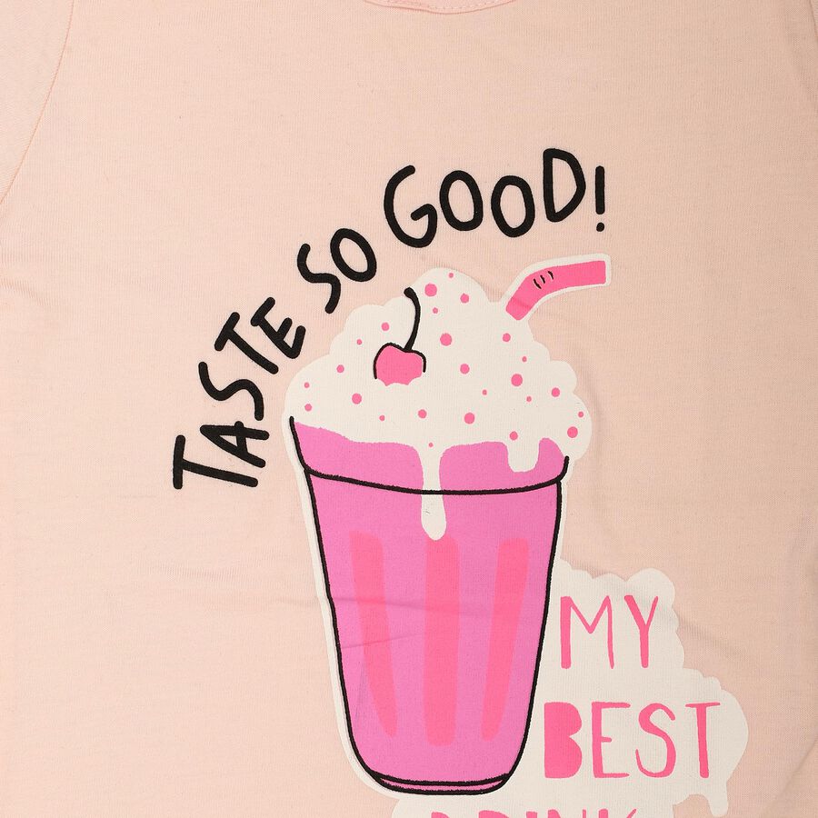 Girls Light Pink Round Neck Co-ord Set Upper and Bottom Set, हल्का गुलाबी, large