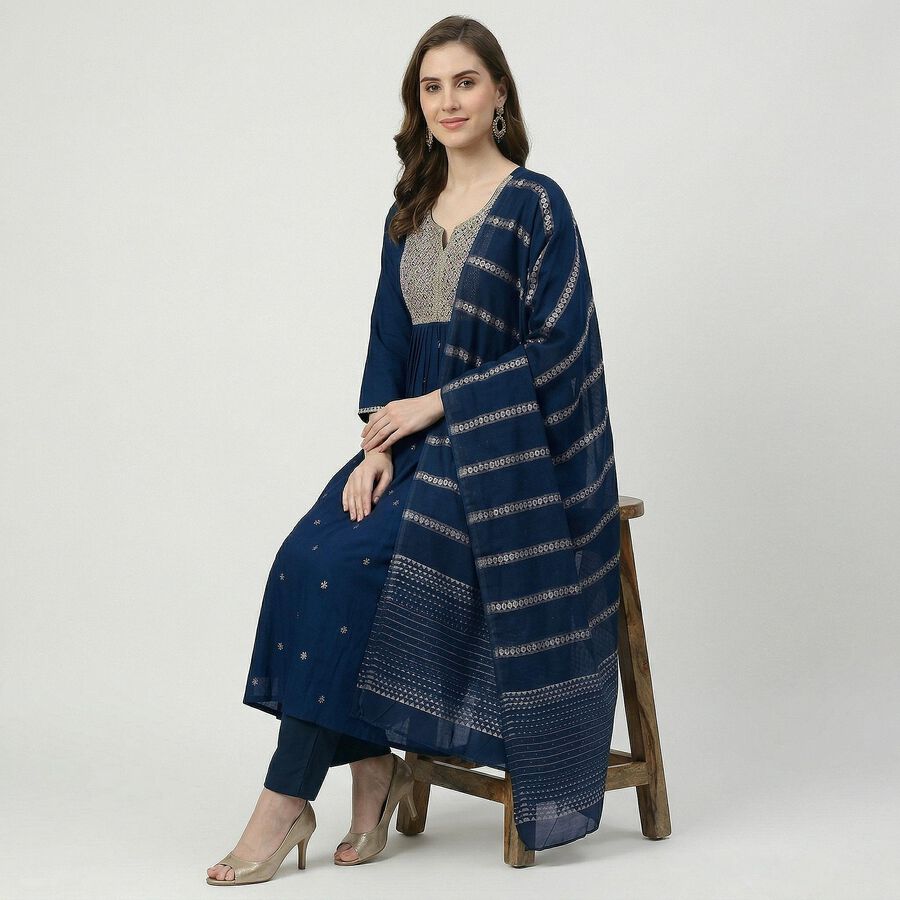 Women's Midnight Navy Classic Ethnic Set, टील ब्लू, large