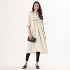 Women's White Mandarin Collar Textured Kurta, ऑफ व्हाइट, small