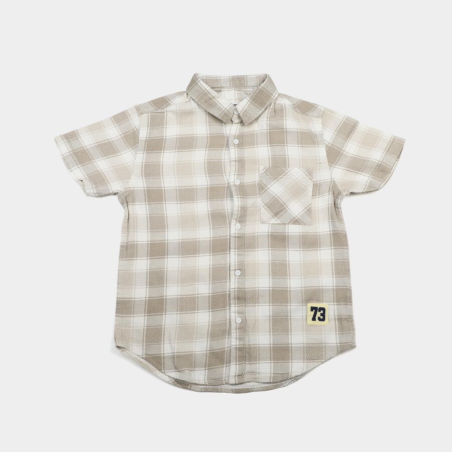 Boys Off White Cotton Collared Shirt, ऑफ व्हाइट, large