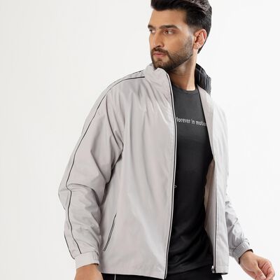 Men's Light Grey High Neck Casual Jacket