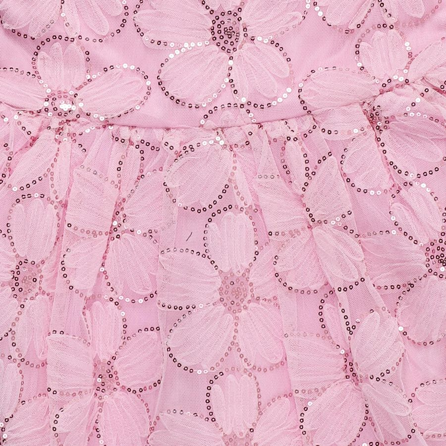 Girls' Light Pink Regular Fit Floral Printed Frock, हल्का गुलाबी, large