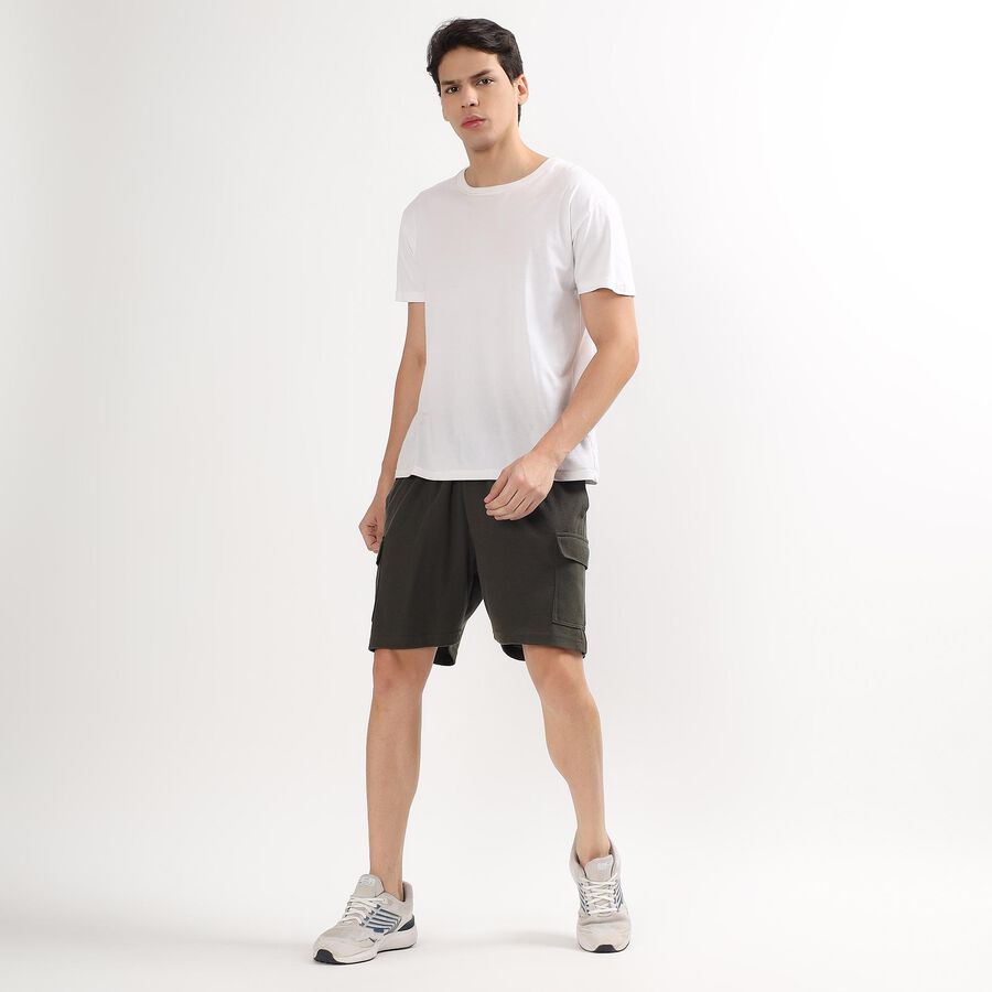 Men's Deep Olive Green Regular Fit Cargo Bermuda Shorts, Dark Green, large image number null