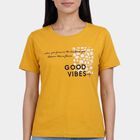 Women's Mustard Yellow Round Neck Ribbed T-Shirt, Mustard, small