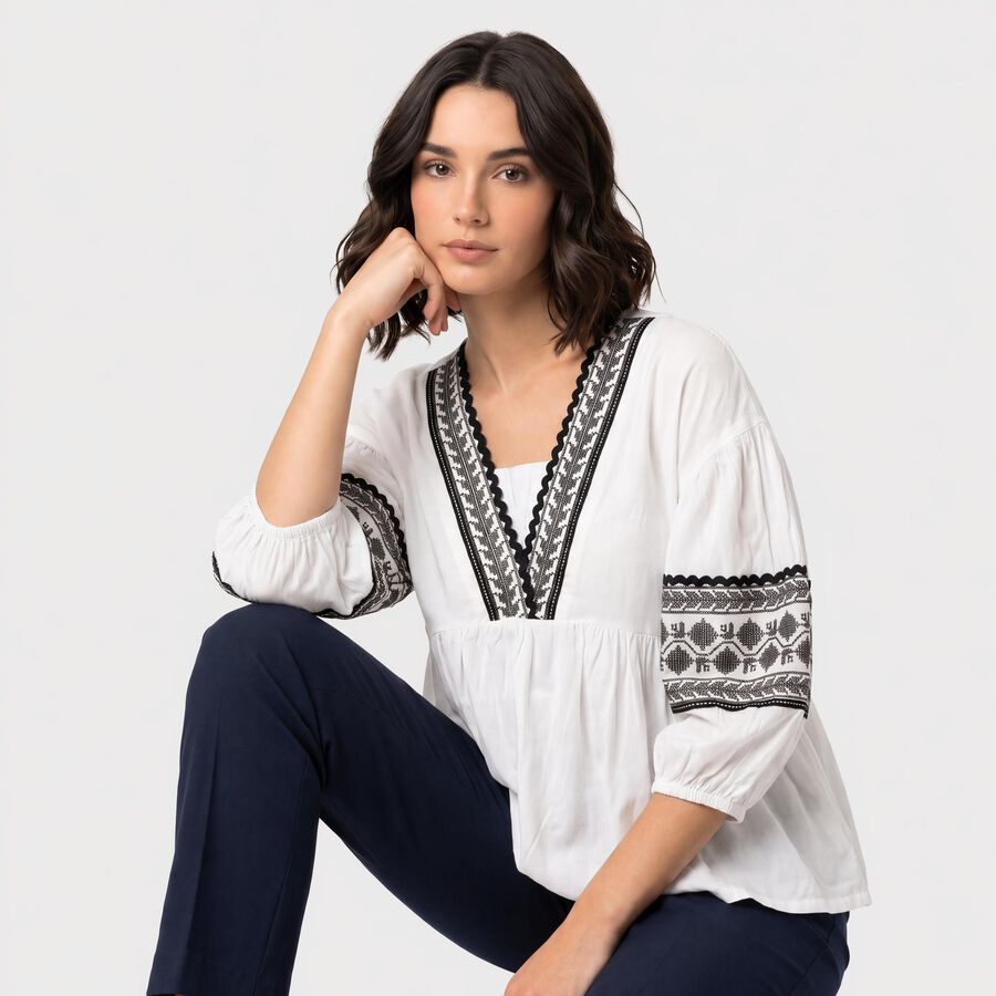 Women White V Neck Shirt, सफ़ेद, large