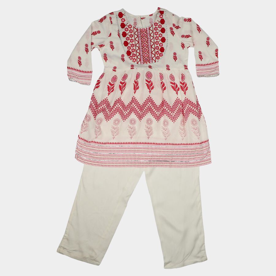 Girls Pink Round Neck Fusion Set Upper and Bottom Set, Pink, large