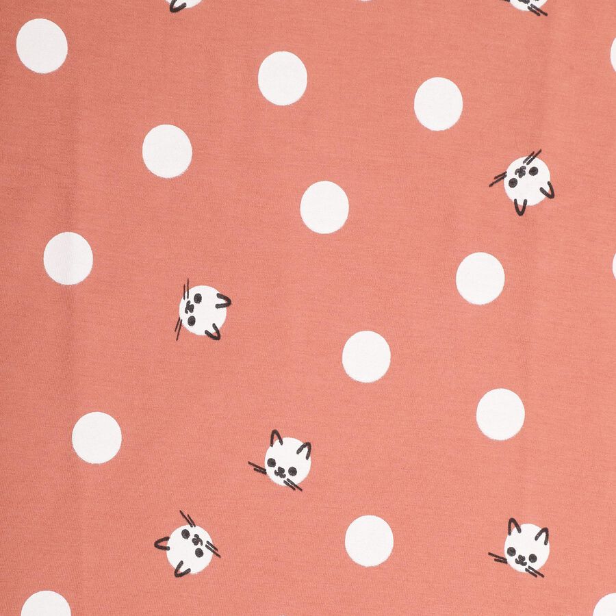 Girls' Peach Polka Dot Printed Sleeveless A-Line Frock, Light Pink, large image number null