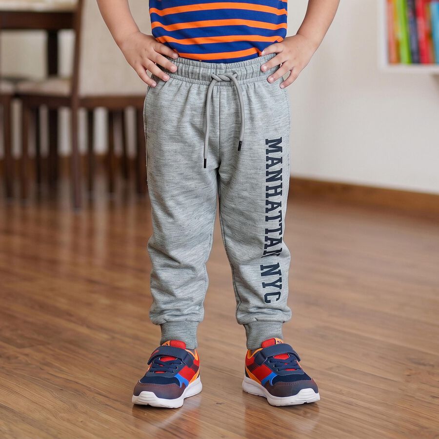 Boys' Grey Typography Print Jogger Pyjama, Melange Light Grey, large