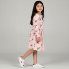 Girls' Soft Pink Bow Print A-Line Frock, Light Pink, small image number null