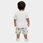 Infants' White Cotton Round Neck Printed Baba Suit, ऑफ व्हाइट, small