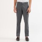 Men's Charcoal Grey Slim Fit Flat-Front Casual Trousers, Light Blue, small image number null