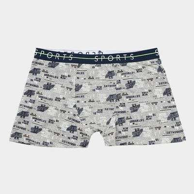 Boys' Light Heather Grey Regular Fit Printed Briefs