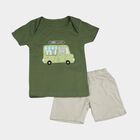 Infants' Olive Green 100% Cotton Round Neck Baba Suit, Olive, small