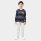 Boys Navy Blue Cotton Round Neck Striped Baba Suit, नेवी ब्लू, small