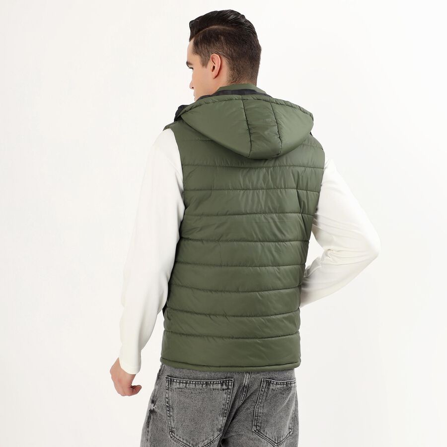 Men's Olive High Neck Sleeveless Puffer Jacket, ओलिव, large image number null